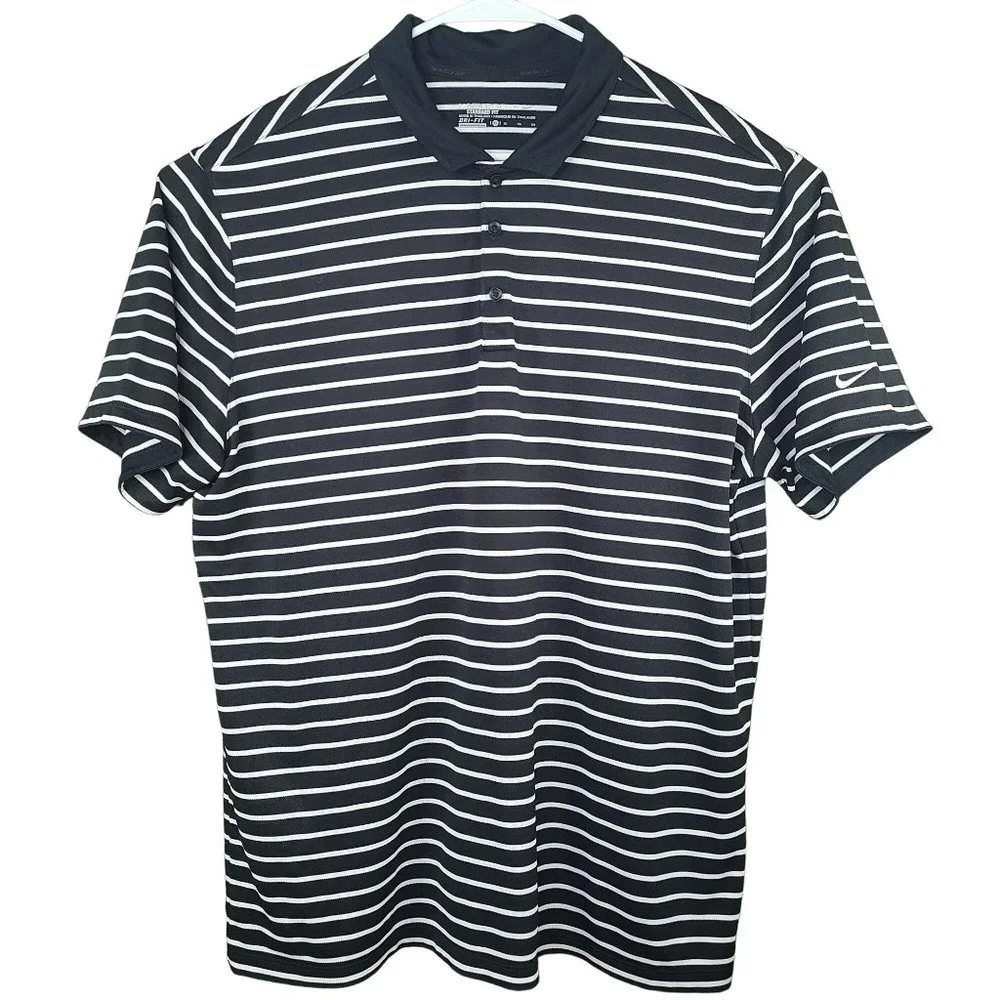 Nike Golf Standard Fit Mens Sz XL Dri-Fit Golf Polo Shirt Black White Stripes - Picture 1 of 8